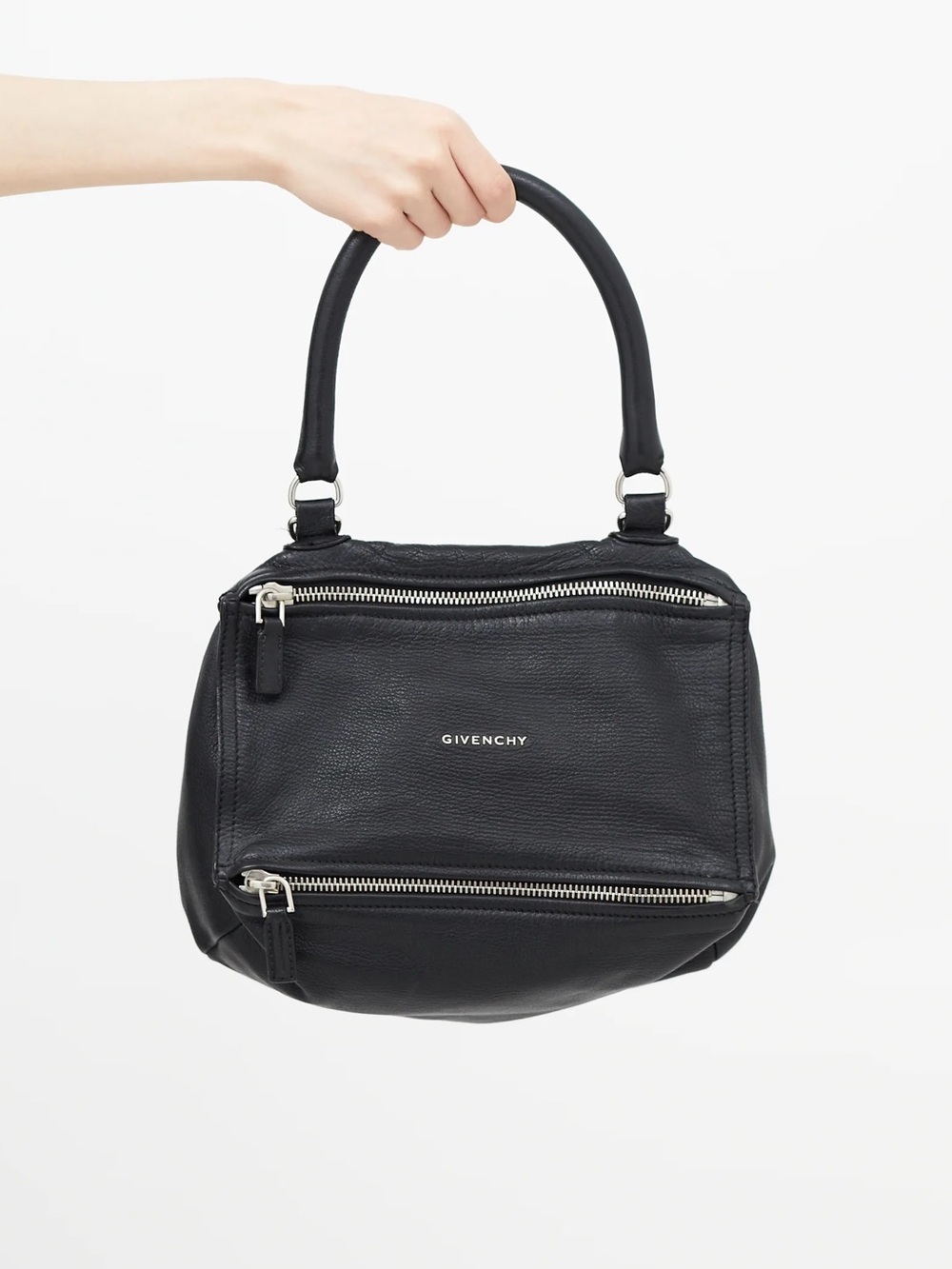 Givenchy Pandora Black Leather Double-Zip Shoulder Bag with signs of wear